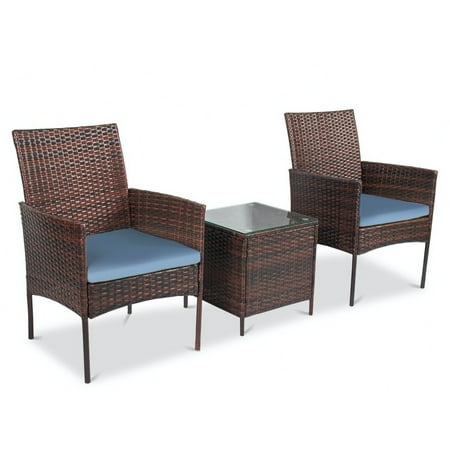 Zeno 3 Piece Elegant Design Rattan Furniture Set - 2 Sturdy Chairs With a Squire Coffee Table - Grey