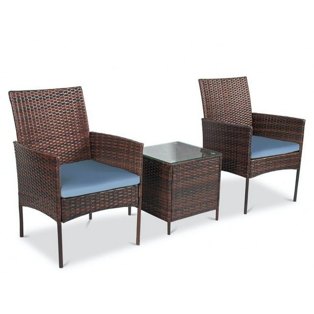 Grace 3 Piece Rattan Porch Patio Furniture Set – 2 Soft Cushion & Extra Comfort Chairs With a Beautiful Cafe Table - Grey