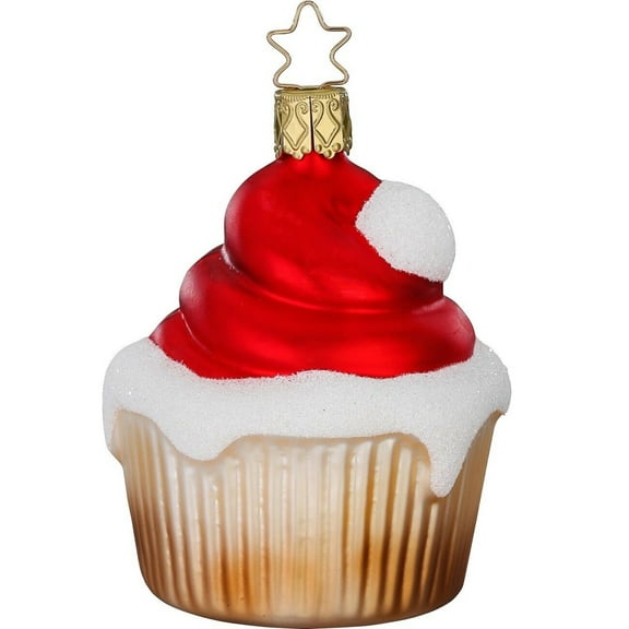 Inge Glas Christmas Cupcake Santa Hat German Glass Ornament FREE BOX 3.4 Inch
