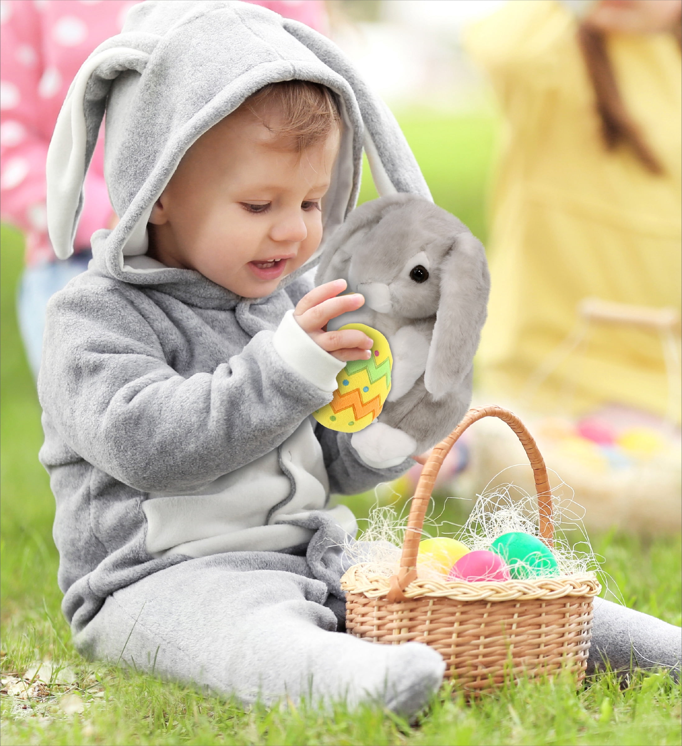 DolliBu Super Soft Sitting Gray Rabbit with Yellow Easter Egg Plush - Perfect Rabbit Stuffed Animals for Easter Basket, Easter Egg Stuffed Animal Spring Toys for Girls, Boys, and Babies - 6.5 Inches