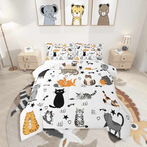 Castle Fairy Children Cute Cats 2pcs Bedding Comforter Set,Kawaii Pets Twin Comforter Sets,Cartoon Animal Breathable Bedding Set,Ultra Soft Home Decor