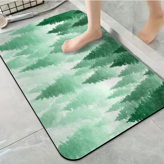 1pc Green Watercolor Forest Pattern Bathroom Rug Bathroom Decor and Accessories- Durable,Anti Slip,And Quick Drying,Suitable For Indoor/outdoor Use - Perfect For Bathrooms,Bedrooms,Kitchens