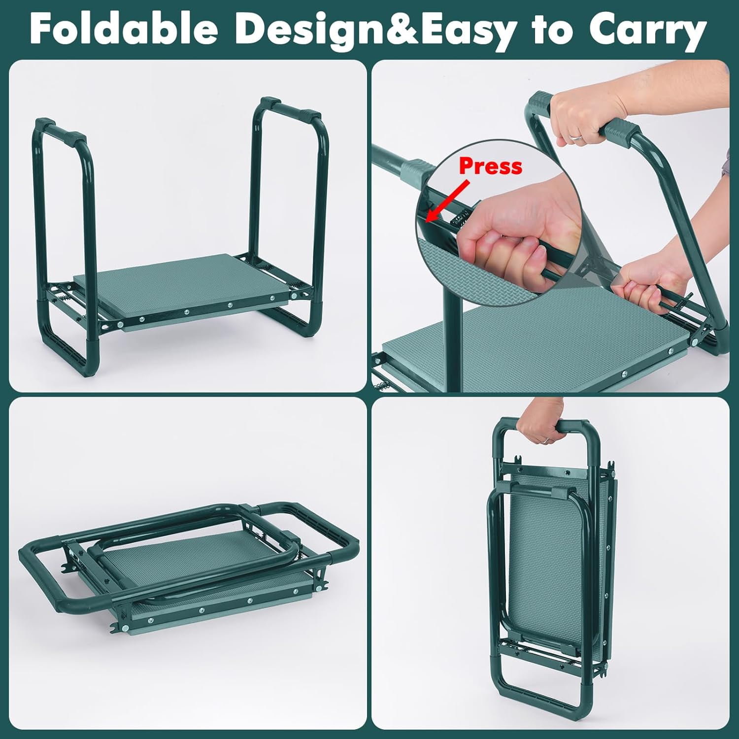 Garden Kneeler and Seat, Upgraded Foldable Gardening Stool with 10.23" Wide Kneeling Pad, Heavy Duty Gardening Bench Chair with 2 Tool Pouches, Gardening Gifts for Seniors Mom Women Men