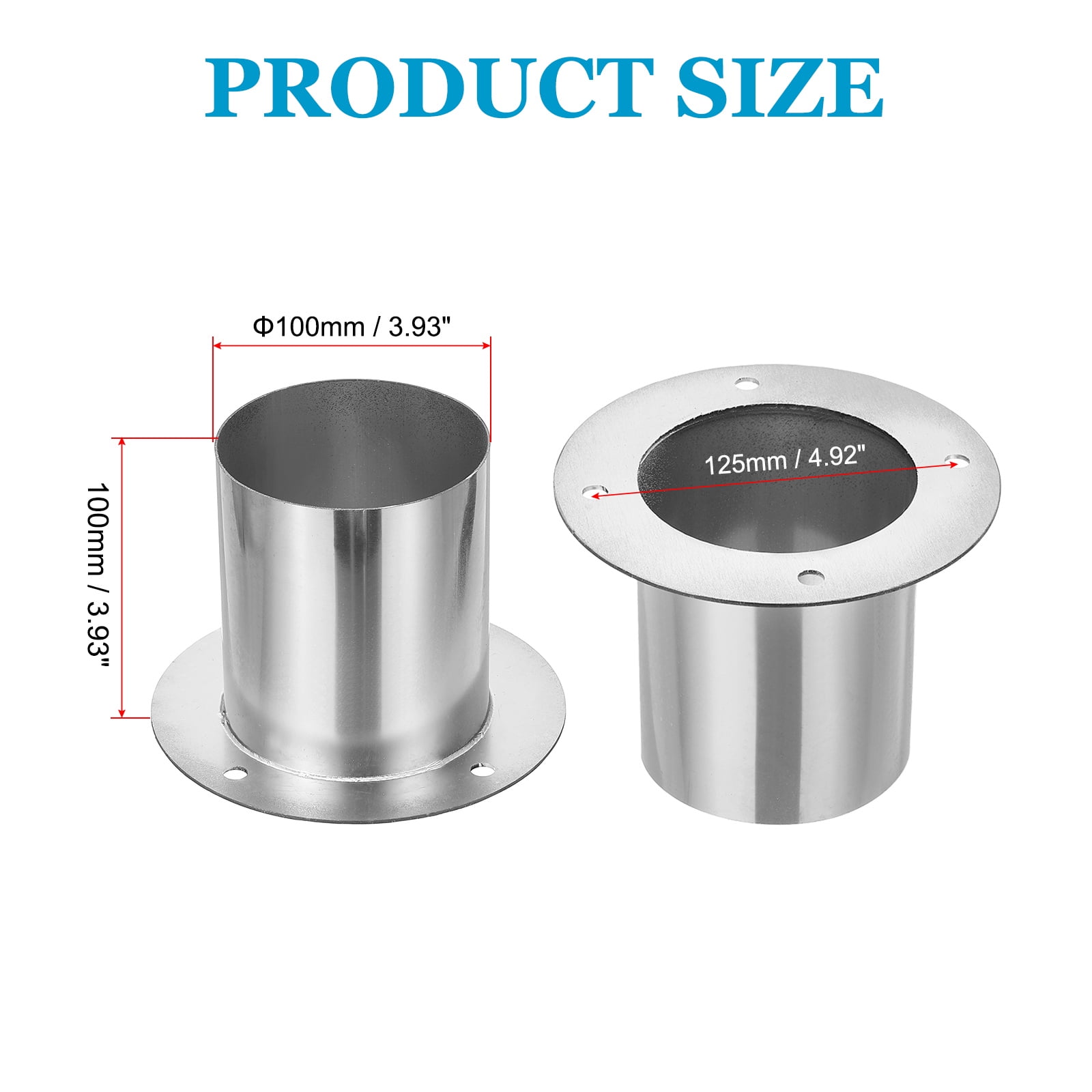 Uxcell 4" Duct Connector Flange Straight Pipe Exhaust Flange Stainless Steel Pipe Hose Duct Collar