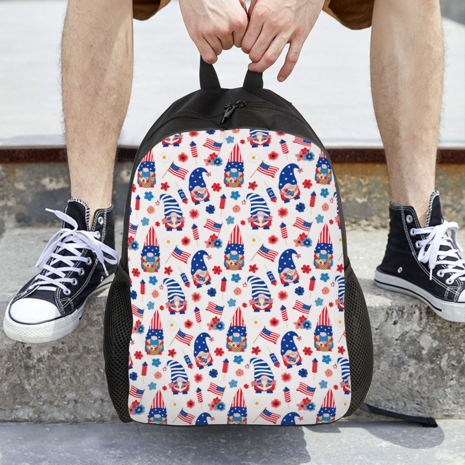 Xecao 4th Of July Print School Backpack with Laptop Compartment Small Travel Laptop Backpack for Women Men Waterproof College Backpack Simple School Bag