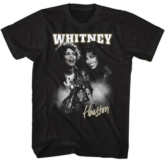 Whitney Houston Motorcycle Collage Black T-Shirt
