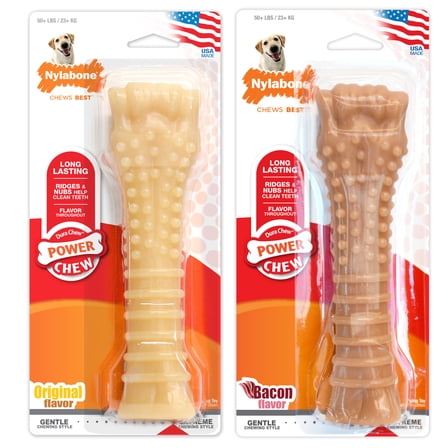 Nylabone Power Chew Textured Knuckle Bone Dog Chew Toy Original & Bacon X-Large (2 Count)