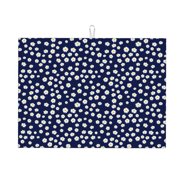 Honeii Daisies Flowers Print Kitchen Drying Mat Coffee Bar Mat Hide Stain Coffee Maker Mat for Countertops Coffee Pot Dish Drying Mat