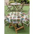 thumbnail image 4 of Outdoor Tablecloth with Umbrella Hole for Patio/Picnic/Party/Camping, Tropical Cactus Waterproof Table Cloth Round Cover Washable, Spring Summer Potted Plants Wooden (Dia 60"), 4 of 8