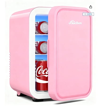 BEICHEN Mini Fridge  6 Liter/8 Can Small Fridge  AC/DC Portable Skincare Fridge  Cooler and Warmer Refrigerators for Bedroom  Skincare  Beverage  Office， Pink
