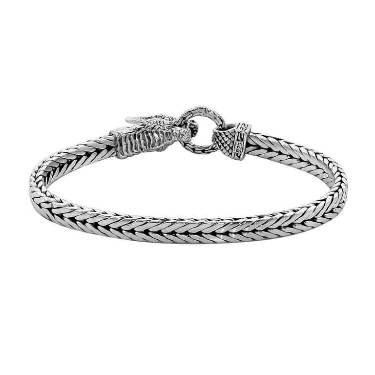 Bali Sterling Silver Dragon Clasp Snake Chain Bracelet