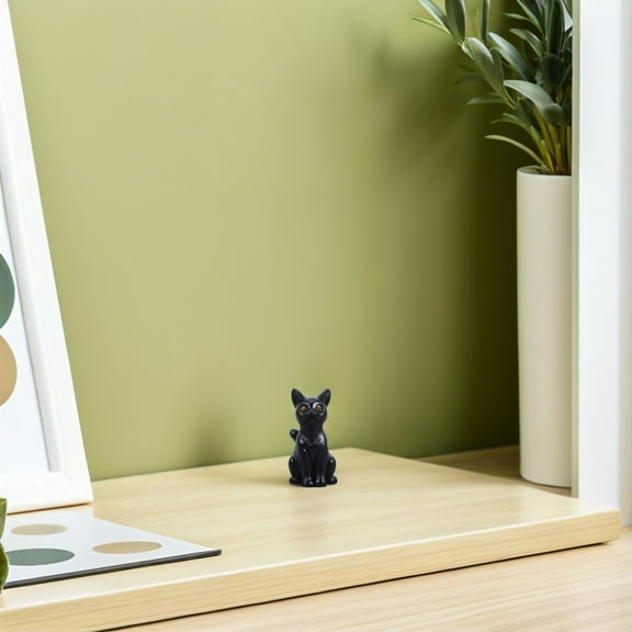 HEANUJJ 16Pcs Compact Resin Black Cat Figurines  Decoration for Dollhouse and Desktop