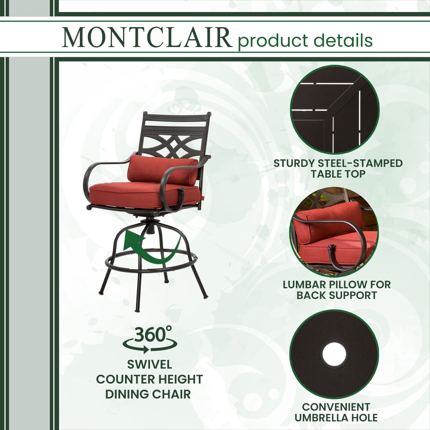 Hanover Montclair 5-Piece Steel Outdoor Counter-Height Patio Dining Set with Bar Table, Seats 4