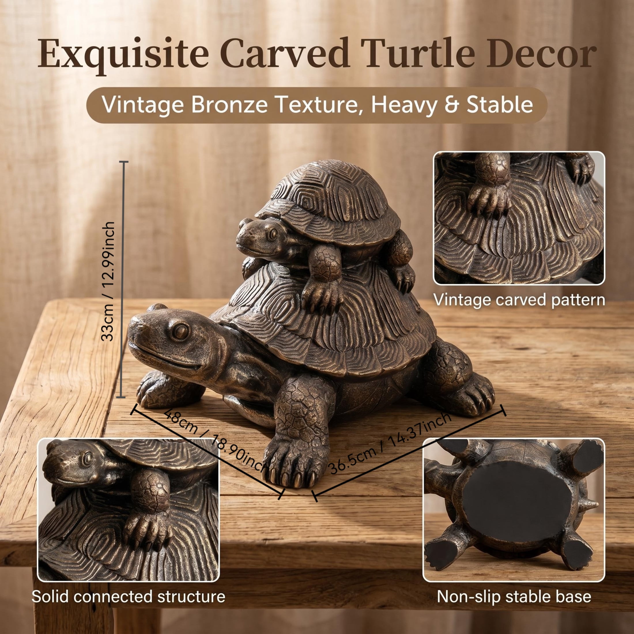 GDF Studio Stacked Turtle Resin Indoor/Outdoor Guardian Statue, Weather-Resistant Decor Figurine for Garden & Courtyard