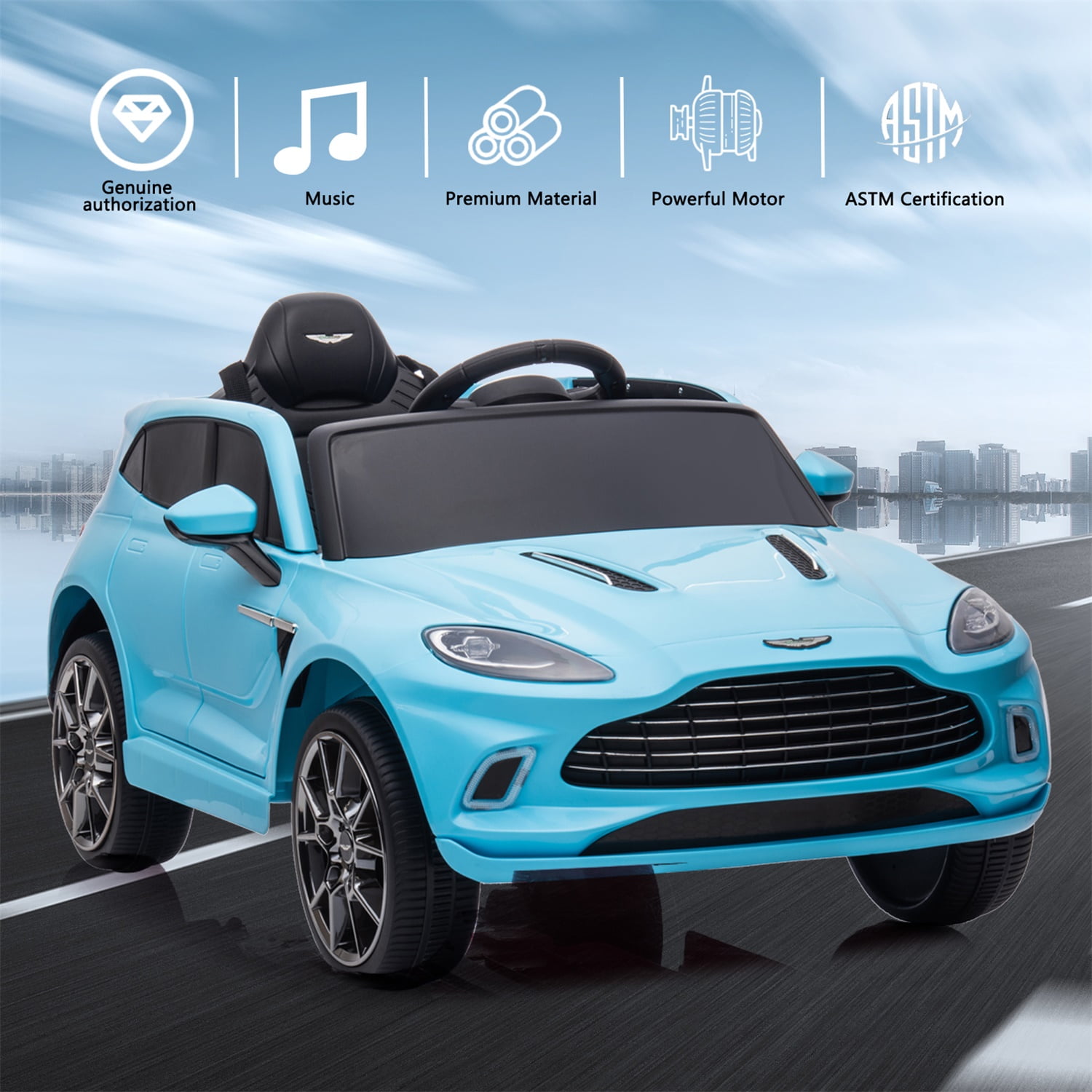 CIPACHO 12V Licensed Aston Martin Dual-Drive Electric Kid Ride On Car with Parental Remote Control, Battery Powered Kids Ride-on Car, Blue