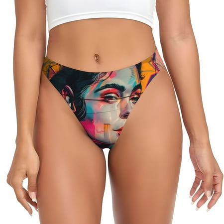 Qokaie Vibrant Street Art Portrait Printed Women s Cotton Thong Underwear  Sexy Breathable Panties G-string-4X-Large