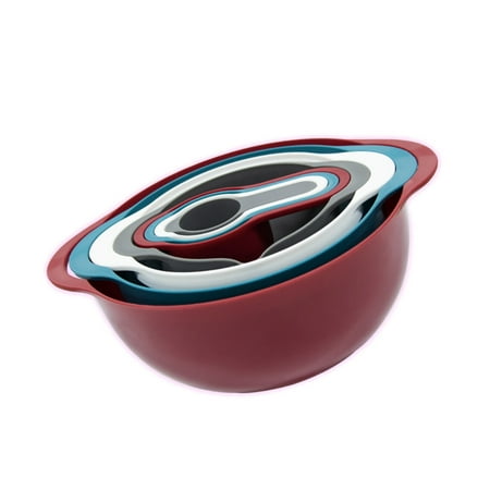 

8pcs/set Multi-function Baking Tools Mixing Bowls Measuring Spoon Basket Sieve (Red)