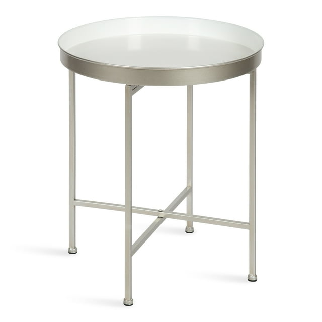 Kate and Laurel Celia Table d'Appoint Ronde Charmant, 18.25 x 18.25 x 22, Blanc et Argent, Table d'Accent Minimaliste Moderne pour Rangement et Exposition