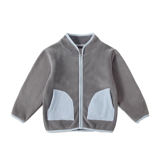 Gibobby Chamarra niñoAbrigo polar con cremallera en contraste de Color para otoño e invierno para niños, Top para bebé, cárdigan para niños y niñas, chaq(Gris, 5-6 Años)