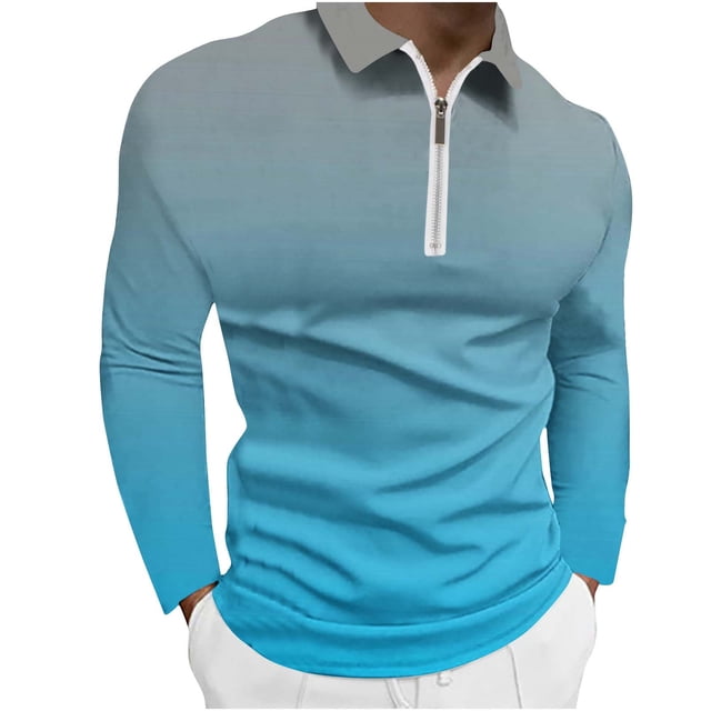 Blusa y camisa de manga larga con cuello vuelto para hombre, blusa informal con cremallera y estampado sin localización, blusa para hombre