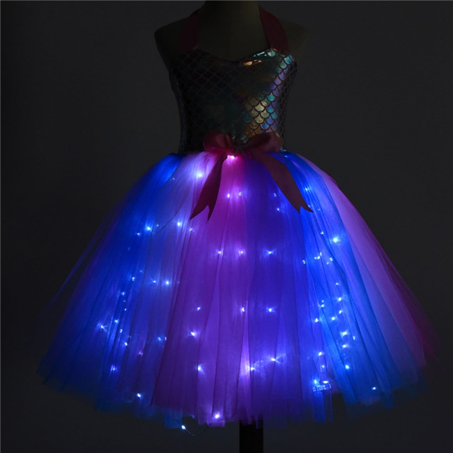 Girls Mermaid Costume Mermaid Tutu Dress Color Led Light Up for