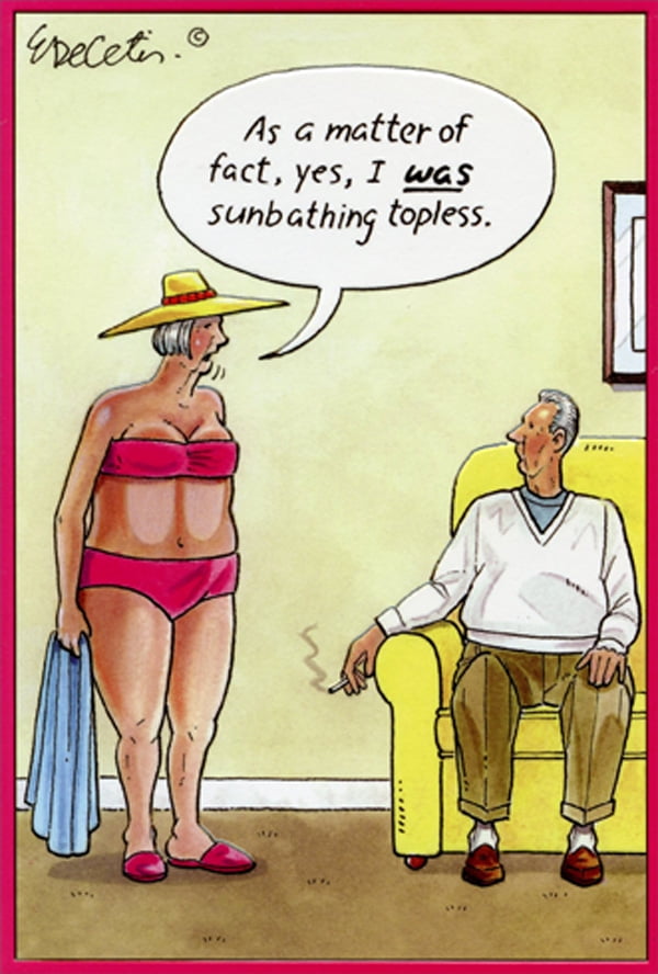 Pictura Sunbathing Topless Eric Decetis Funny / Humorous Feminine Birthday Card for Her