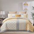 thumbnail image 2 of SahSahCasa Quilt Set King Size - 100% Cotton Lightweight King Quilt, Patchwork Farmhouse Floral King Comforter Quilted Bedspread, Yellow Grey White Reversible Quilt Bedding Set All Season, 3 Pieces, 2 of 7