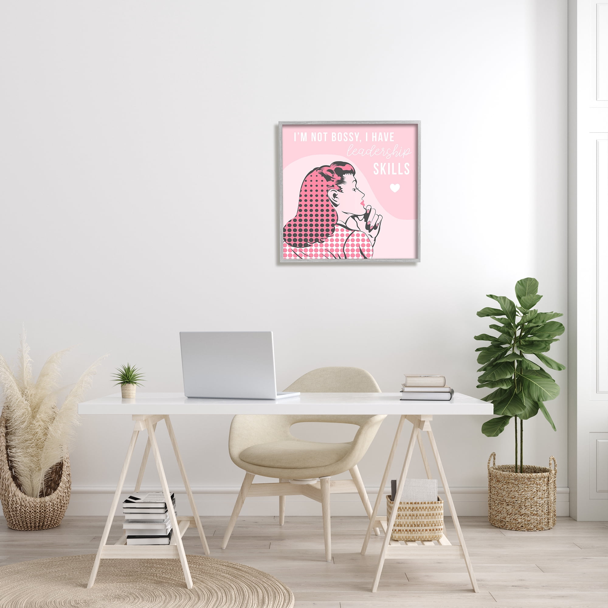 Stupell Industries I'm Not Bossy Leadership Phrase Retro Pop Female Inspirational Painting Gray Framed Art Print Wall Art, 24 x 24