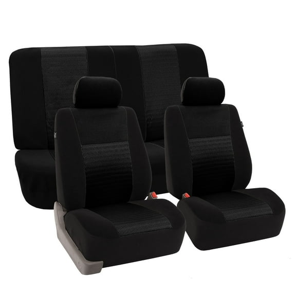 FH Group Trendy Elegence Airbag Compatible and Split Bench Seat Covers, Full Set, Black