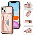 thumbnail image 1 of ELEHOLD Leather Wallet Case for iPhone 13  6.1 inch with Card Slots Zipper Pocket Kickstand Function Adjustable Crossbody Shoulder Strap Shockproof Purse Phone Case ,Rosegold, 1 of 6