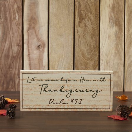 VHC Brands Psalm 95:2 Let Us Come Before Him MDF Sign 7x16, Holiday Decoration for Tabletop, Table Decor for Thanksgiving