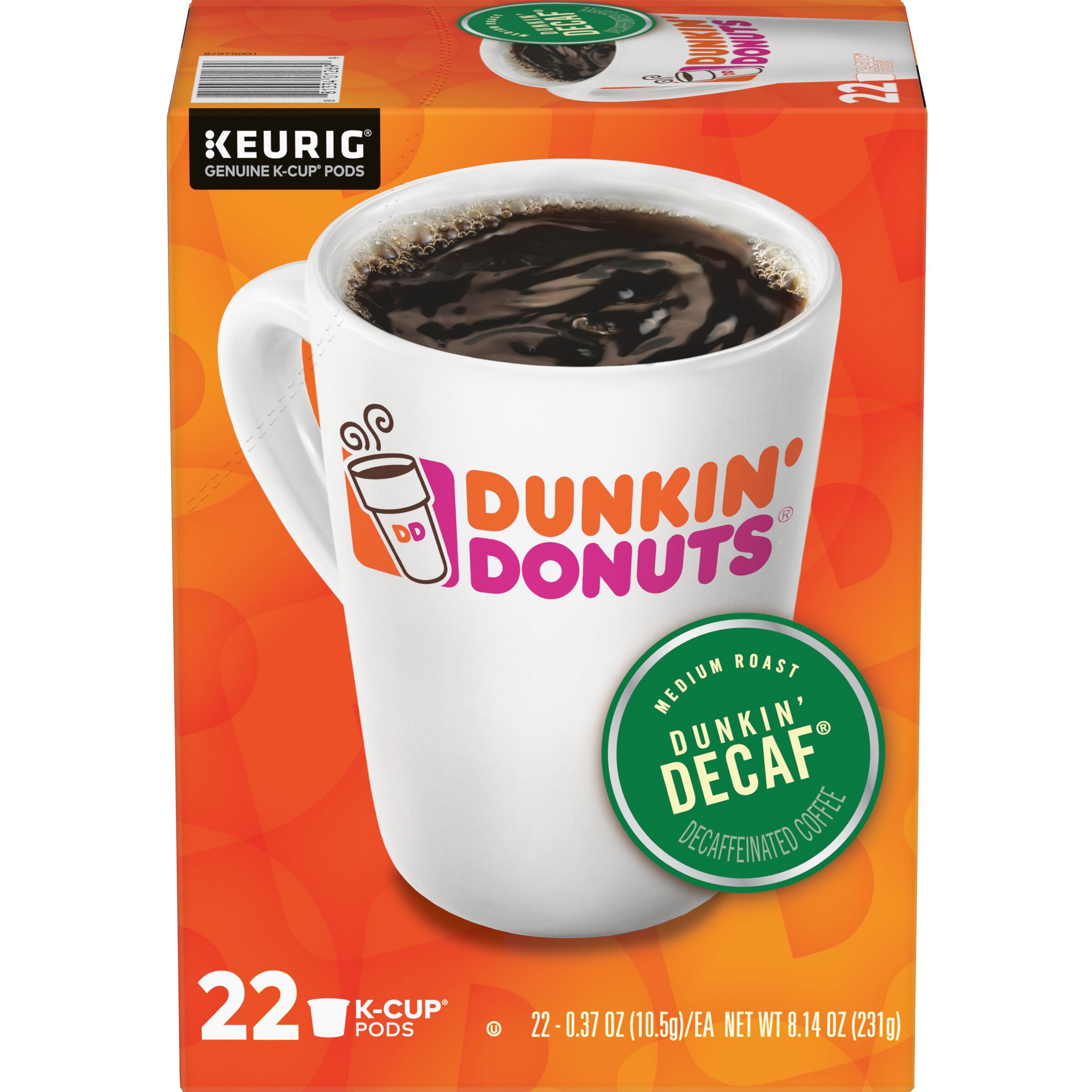 Dunkin Decaf Medium Roast Coffee, 22 K-Cup Pods for Keurig Coffee Makers