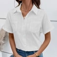 thumbnail image 6 of Womens Button Down Shirt Loose Short Sleeve Shirts Dressy Casual Work Blouse Business Summer Tops with Pockets, 6 of 7