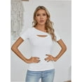 thumbnail image 5 of Womens Fashion Fall Clothes One Piece Cutout Tops short Sleeve Slim Fitted Shirts Tee Tshirts, 5 of 6