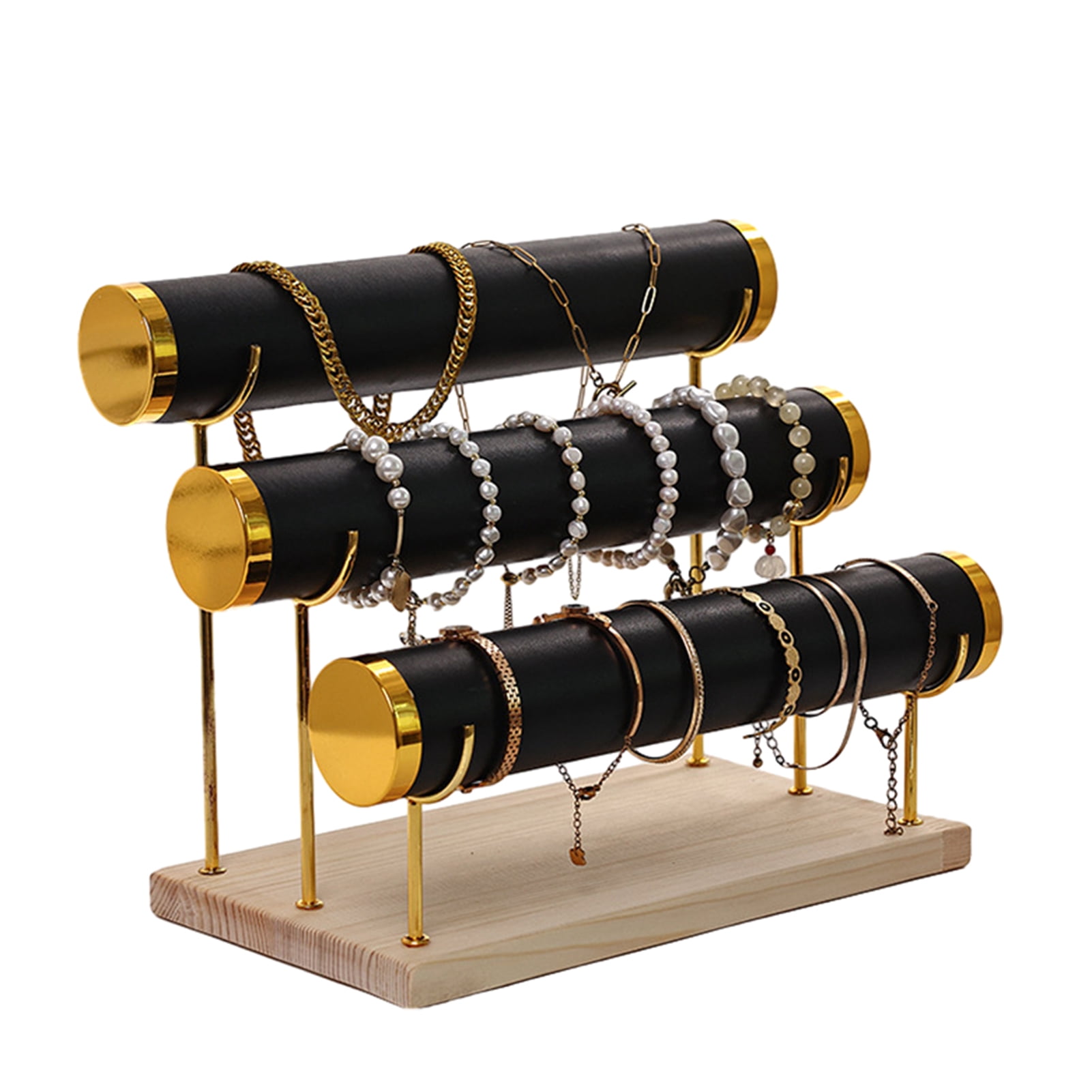 OIUR 3-Layer Jewelry Rack Wooden Bracelet Holder Large Capacity Simple Installation Necklace Jewelry Storage Organizer
