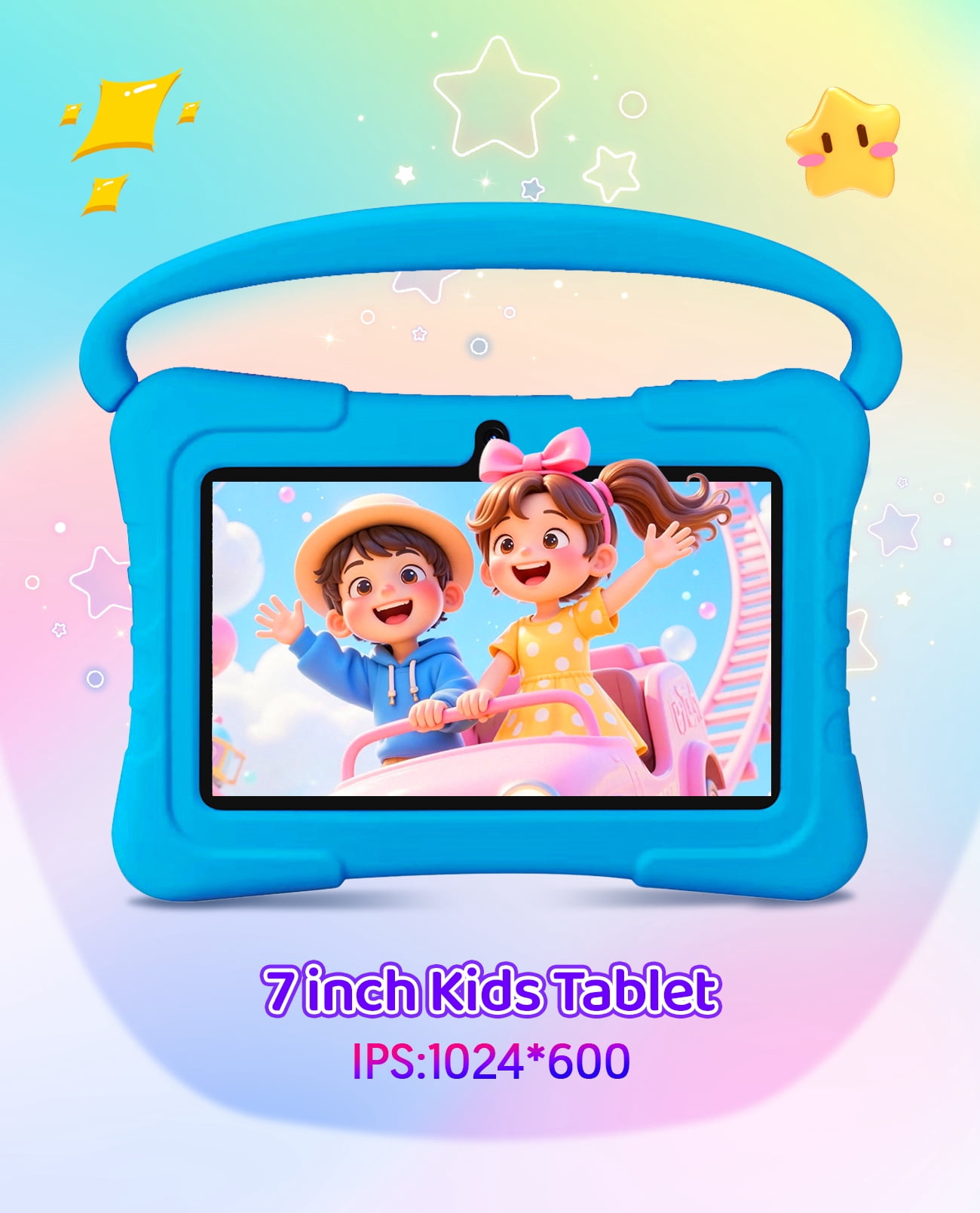 Tedupee Kids Tablet, Android 13 Kids Tablet, Quad Core Processor, 4GB(2G+2G)RAM+32GB ROM Storage, 1024 x 600 Touch Screen, WiFi, Bluetooth（Blue）