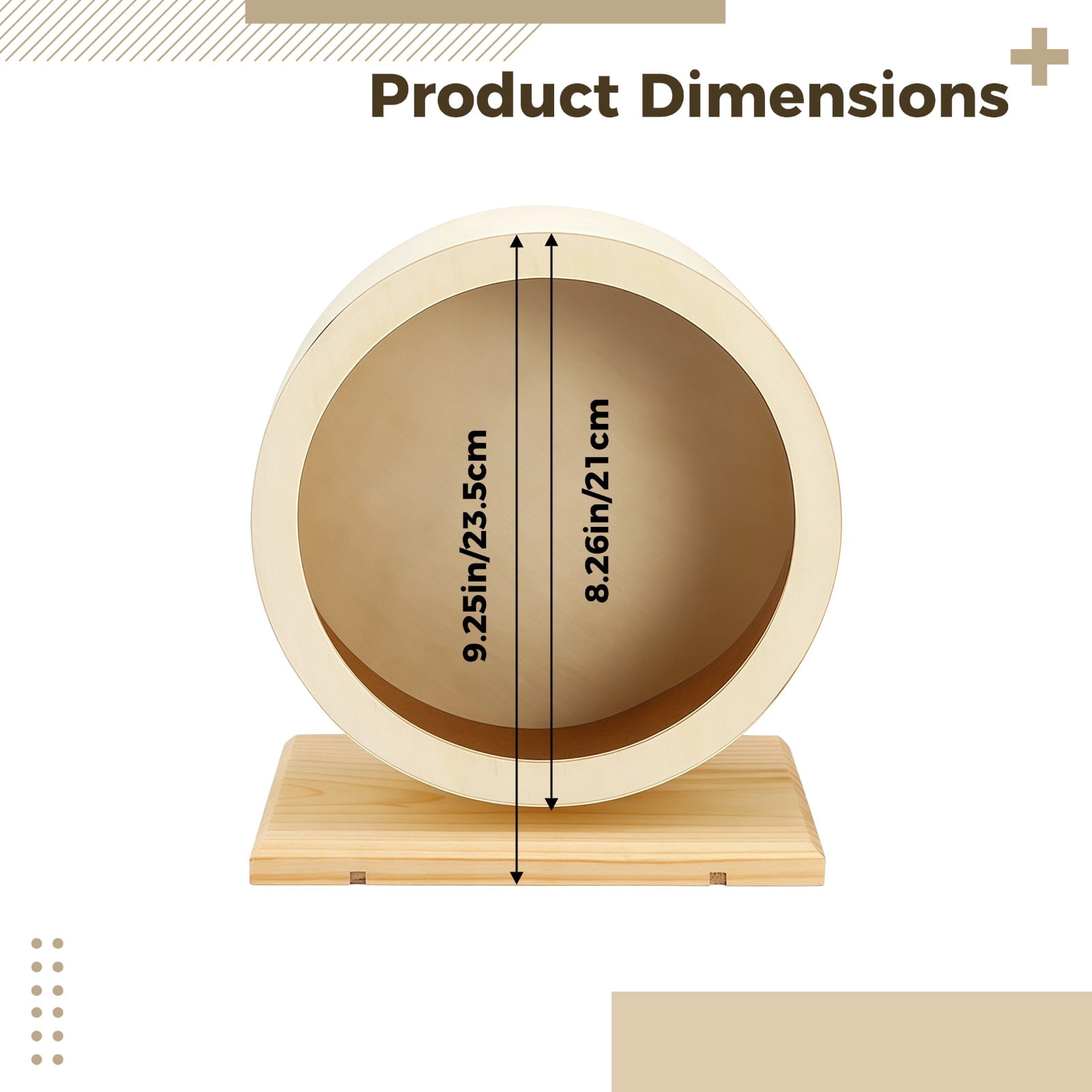 Wooden Hamster Wheel for Dwarf Hamsters, 8.26" Quiet Running Toy with Stand, Ergonomic Design with Cork Pad for Safe Exercise and Dental Care