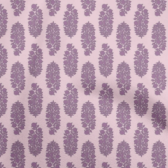oneOone Cotton Jersey Dusty Purple Fabric Asian Block Print Traditional Floral Sewing Craft Projects Fabric Prints By Yard 58 Inch Wide