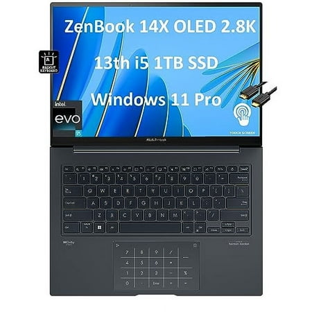 Asus ZenBook 14 Pro 14X OLED 14.5/ QHD+ 120Hz Touchscreen (Intel 13th Gen i5-13500H,8GB RAM,1TB SSD,12-Core(Beat i7-1250U)) Business Laptop,NumberPad,Backlit,FHD Webcam,IST HDMI,Win 11 Inkwell Gray