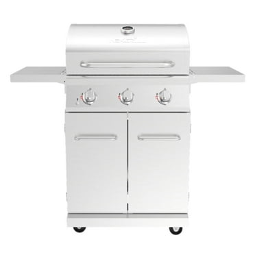 Nexgrill 3-Burner Stainless Steel Propane Gas Grill with Side Tables, 40,500 BTUs, 4 Wheel Transport, 591 SQ. IN. Cooking Space, Outdoor Kitchen Grill for BBQs, Patios, and More - 720-0830MN