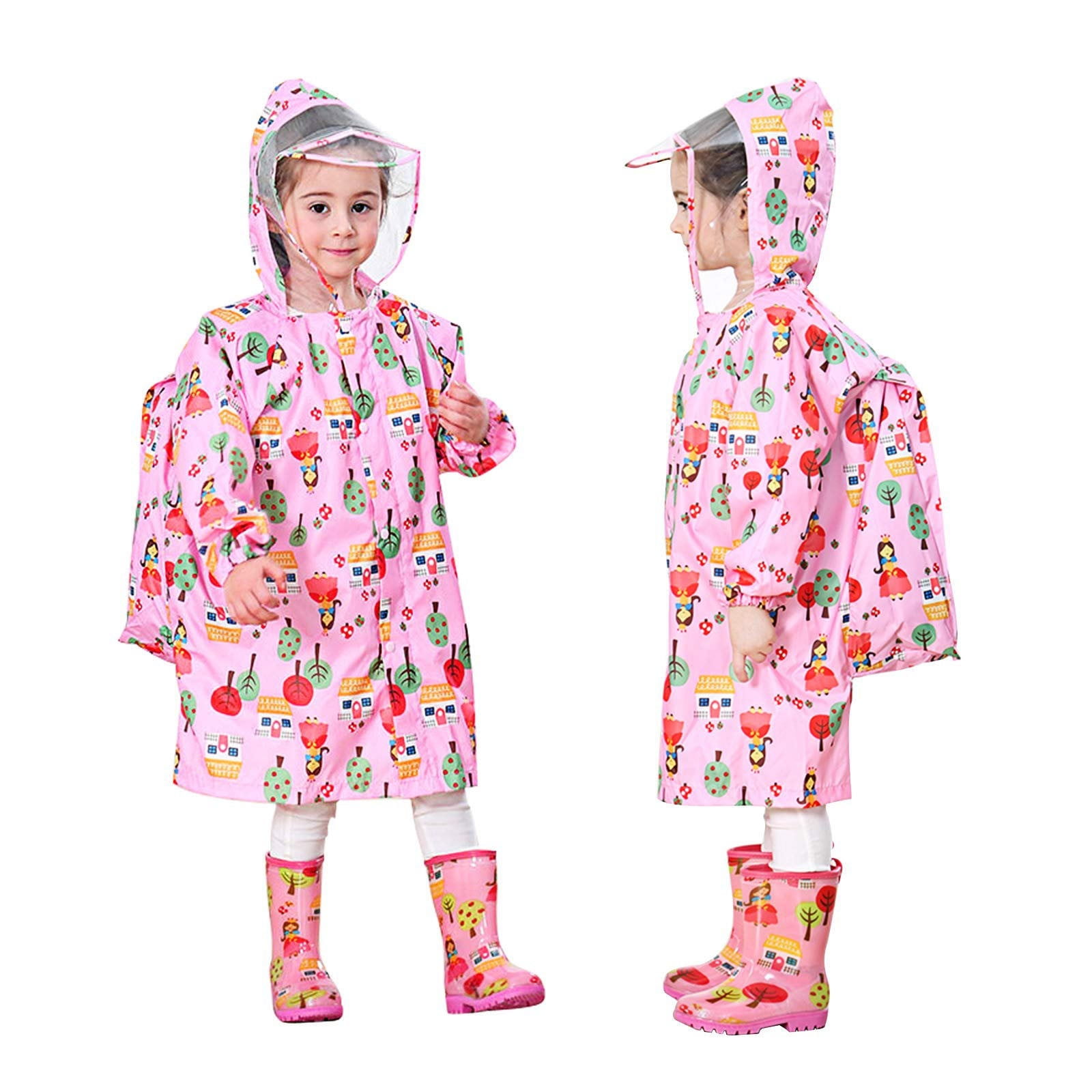 Pezhada Pehzada Girls Winter Coats girls Outerwear Jackets And Coats rain Coats For Girls toddler Kids Rainwear With School Bag Cover Raincoat Rain Po