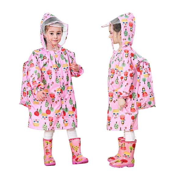 jovati Toddler Kids Cartoon Rainwear With School Bag Cover Raincoat Rain Ponchos Jacket