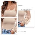 thumbnail image 5 of Women Mesh Dot Long Puff Sleeve Top Fashionable Casual Slim Fit Pure Color Shirt Blouse for Office Work Apricot XXL, 5 of 5