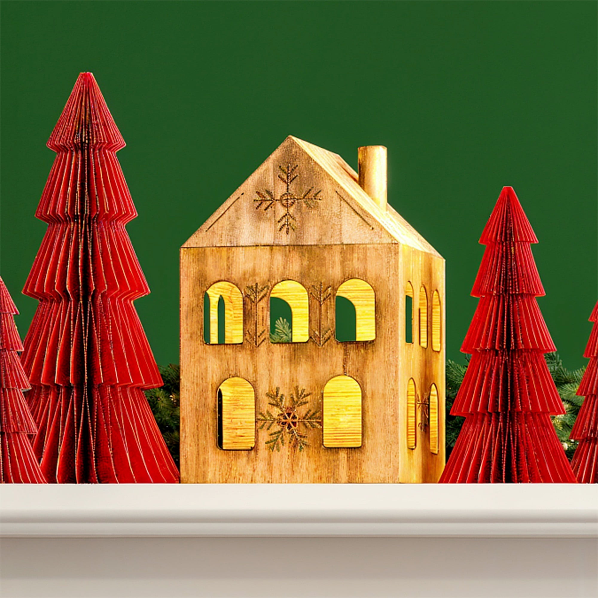Wood House Christmas Decoration, Brown, 9.25", by Holiday Time