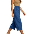 thumbnail image 4 of CFLVAEK Plus Size Capris for Women with Pockets Casual Summer Elastic Waisted Capri Pants Loose Fit Wide Leg Lounge Cropped Pant Blue S, 4 of 6