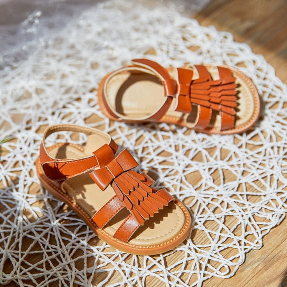 ESTINE Toddler Girl Open Toe Lightweight Summer Female Casual Dress Sandals - Brown 7M