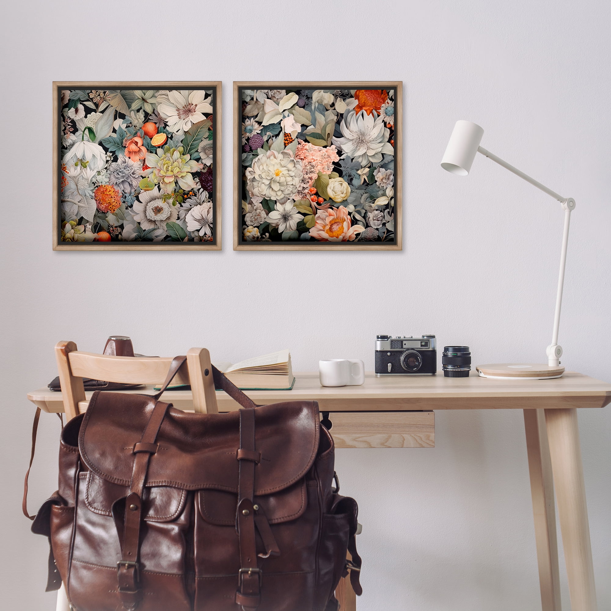 Stupell Industries Striking Botanical Floral Plants & Flowers Painting Brown Floater Framed Canvas Art Print Wall Art, 18 x 18, Set of 2