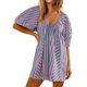 thumbnail image 2 of Trajes de Mujer Casual Moda Impresión Cuello Redondo Cordón Vendaje Manga Corta Bolsillos Traje de Juego, 2 of 5
