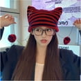 thumbnail image 5 of SikaFu Cat Ear Beanie Y2K Striped Crochet Hats Vintage Grunge Accessories Slouchy Beanies for Women, 5 of 7