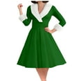 thumbnail image 4 of NSLGXD Women Elegant Christmas Dresses V Neck Fleece Collar 1950s Vintage Midi Swing Dress Casual Xmas A Line Party Holiday Dresses, 4 of 8